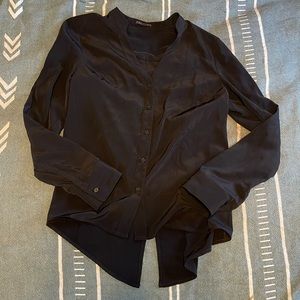 Express Shiny button down blouse with slit back